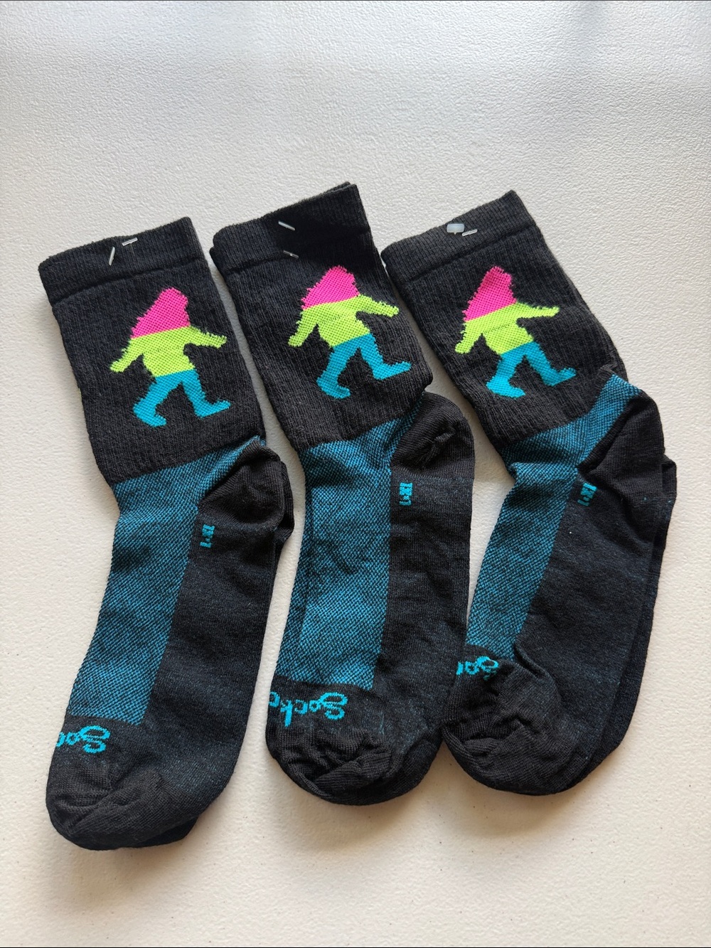 3 Pair SockGuy 6" Cuff Wool Socks Sasquatch Neon Rainbow-Lot of 3-Men’s SM/Med